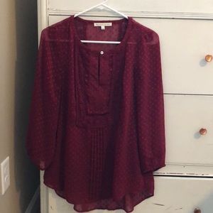 Burgundy sheer top with separate burgundy cami